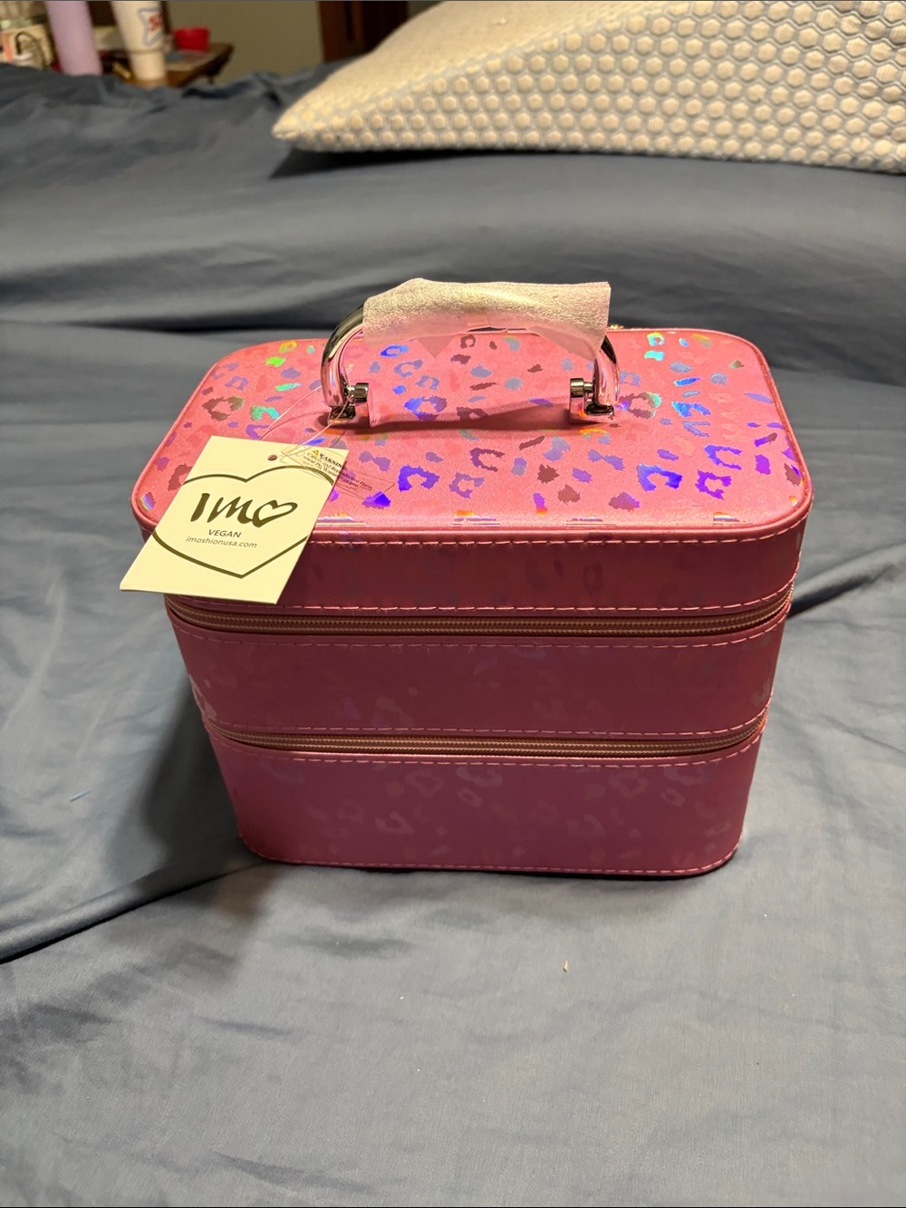 Imoshion Pink Holographic Leopard Makeup Case double size nwt